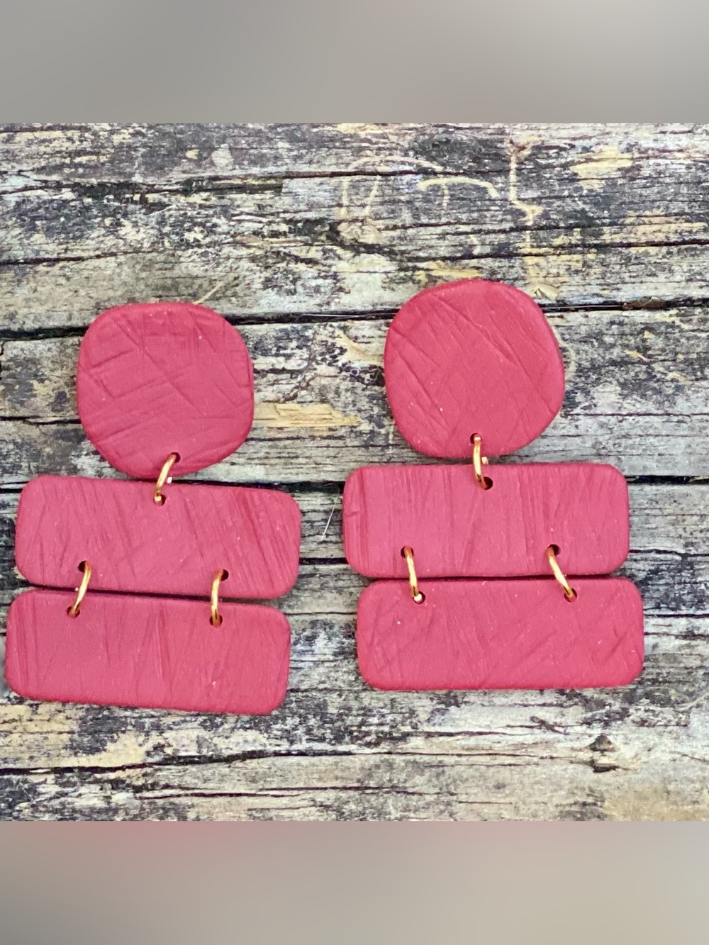 Handcrafted Pink Triple-Drop Textured Dangle Earrings